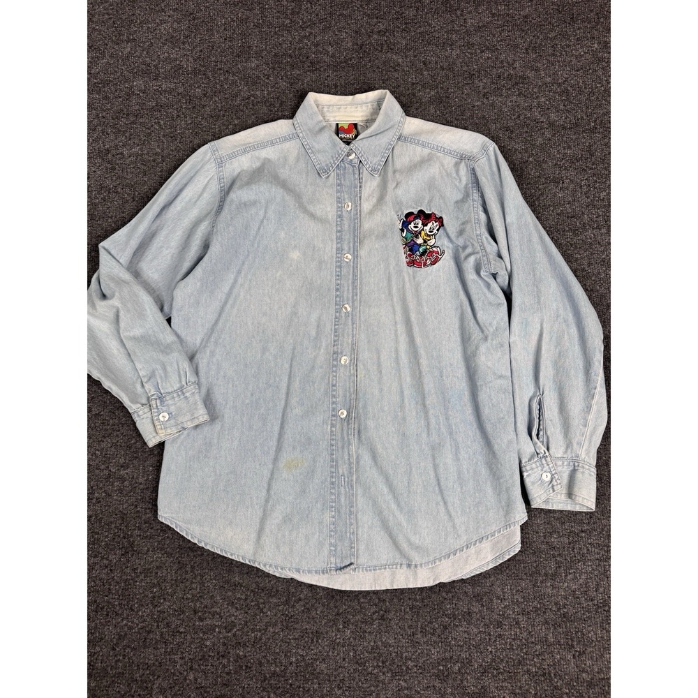 Disney Unlimited Mickey Minnie Shirt Medium Cotton Long Sleeve Jerry Leigh